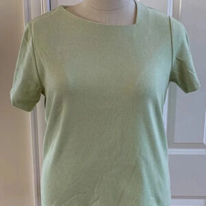 Orvis Womens Size Large Short Sleeve Light Green Ribbed Asymmetric Neck T-shirt